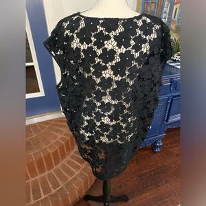 Talbots Black Layering Lace sheer oversized Top Size Large